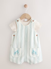 Mint Green Stripe Baby Short Sleeve Bodysuit and Dungarees Set (0mths-2yrs) - Image 5 of 13