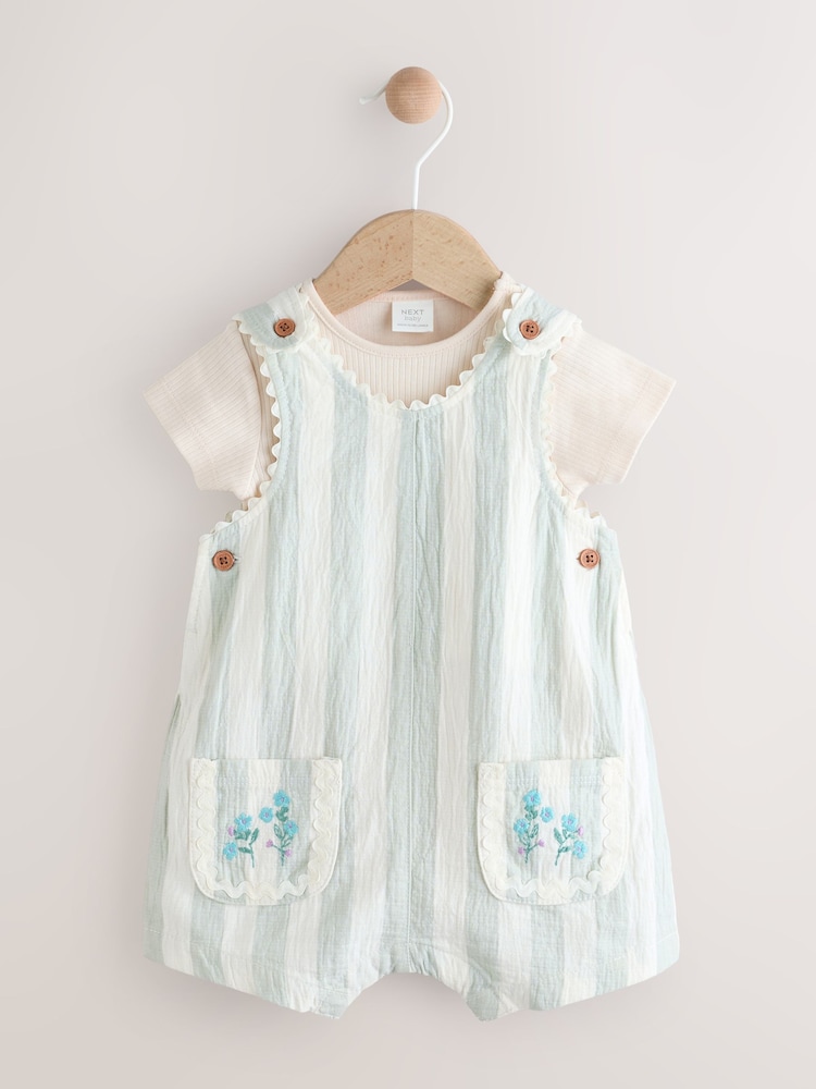 Mint Green Stripe Baby Short Sleeve Bodysuit and Dungarees Set (0mths-2yrs) - Image 5 of 13