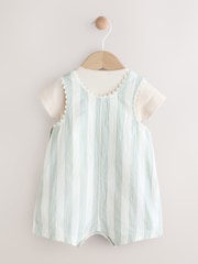 Mint Green Stripe Baby Short Sleeve Bodysuit and Dungarees Set (0mths-2yrs) - Image 6 of 13