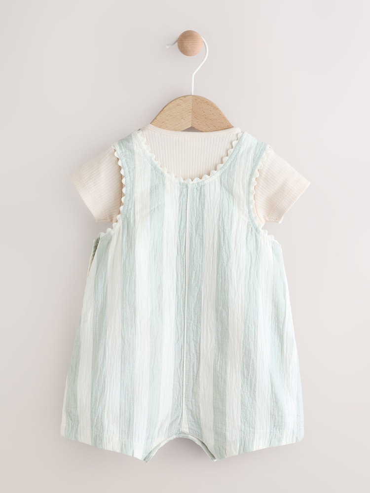 Mint Green Stripe Baby Short Sleeve Bodysuit and Dungarees Set (0mths-2yrs) - Image 6 of 13