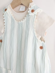 Mint Green Stripe Baby Short Sleeve Bodysuit and Dungarees Set (0mths-2yrs) - Image 9 of 13