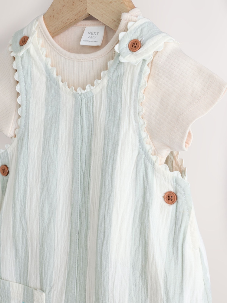Mint Green Stripe Baby Short Sleeve Bodysuit and Dungarees Set (0mths-2yrs) - Image 9 of 13