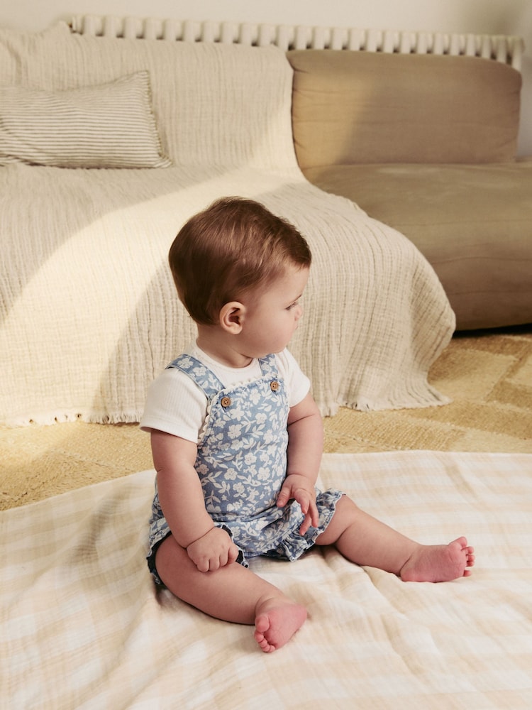 Jeans floral e bege - Conjunto de macacão e macacão de manga curta para bebês (0meses a2anos) - Imagem 1 de 12