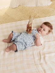 Jeans floral e bege - Conjunto de macacão e macacão de manga curta para bebês (0meses a2anos) - Imagem 4 de 12