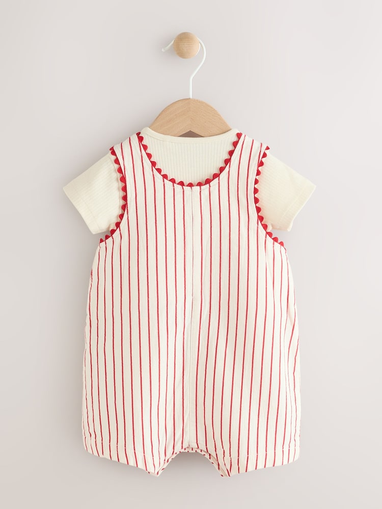 Red Stripe Cherry Baby Short Sleeve Bodysuit and Dungarees Set (0mths-2yrs) - Image 2 of 10