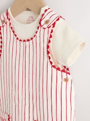 Red Stripe Cherry Baby Short Sleeve Bodysuit and Dungarees Set (0mths-2yrs) - Image 4 of 10