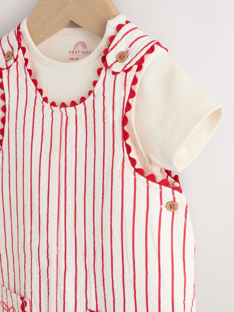 Red Stripe Cherry Baby Short Sleeve Bodysuit and Dungarees Set (0mths-2yrs) - Image 4 of 10