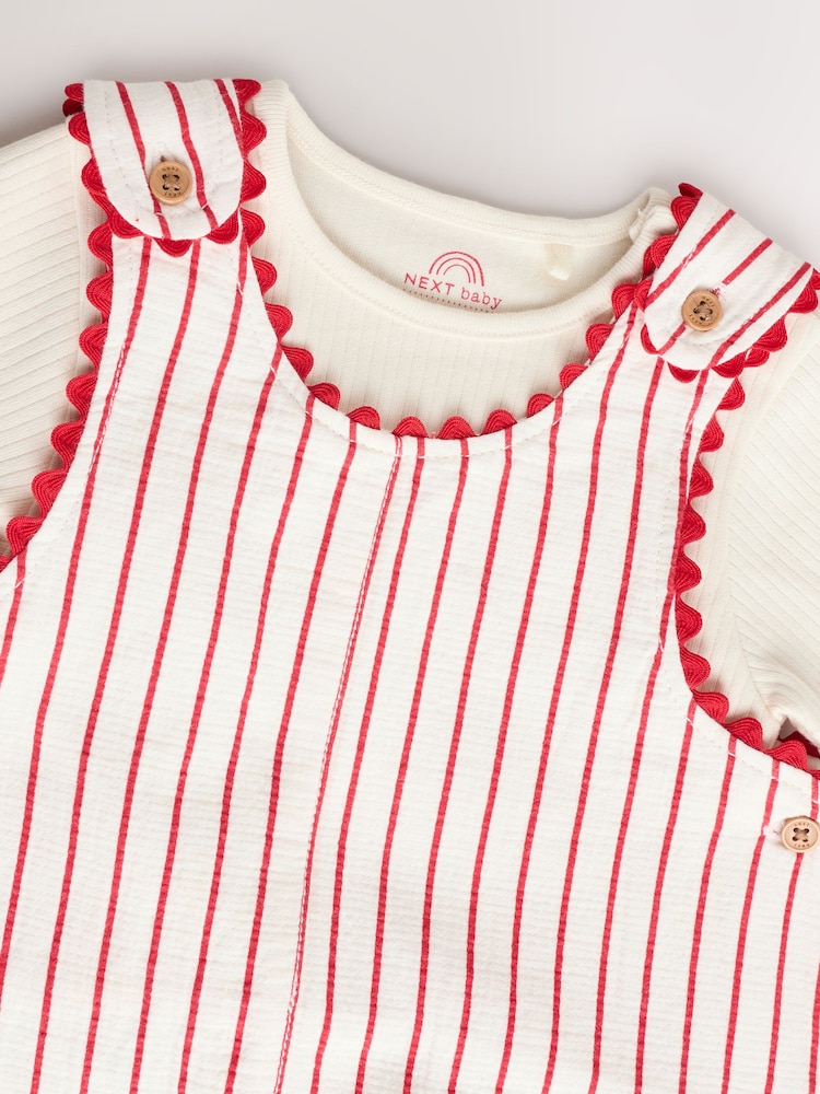 Red Stripe Cherry Baby Short Sleeve Bodysuit and Dungarees Set (0mths-2yrs) - Image 5 of 10