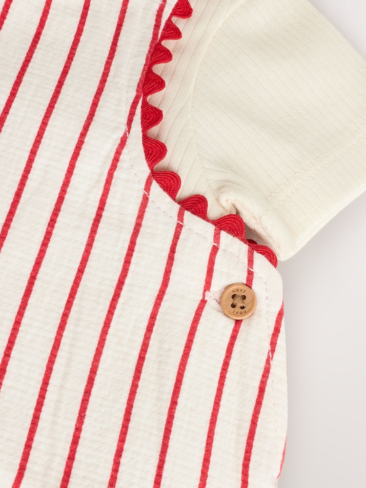 Red Stripe Cherry Baby Short Sleeve Bodysuit and Dungarees Set (0mths-2yrs) - Image 8 of 10