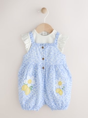 Blue/White Floral Baby Short Sleeve Bodysuit and Dungarees Set (0mths-2yrs) - Image 1 of 9