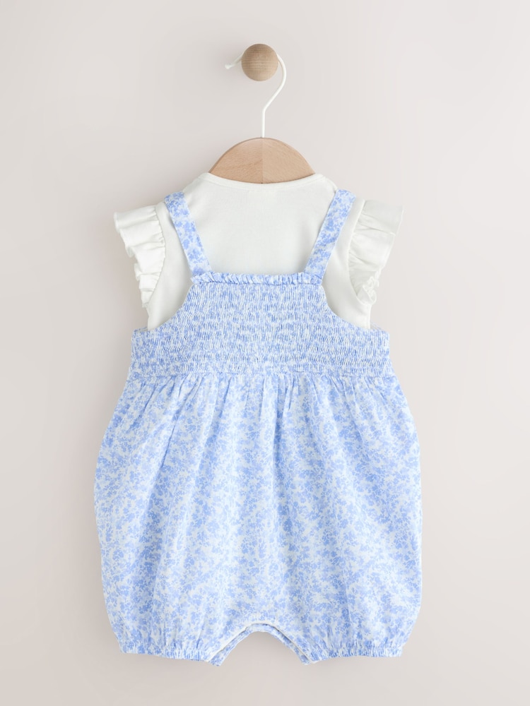 Blue/White Floral Baby Short Sleeve Bodysuit and Dungarees Set (0mths-2yrs) - Image 3 of 9