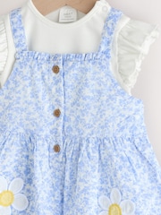 Blue/White Floral Baby Short Sleeve Bodysuit and Dungarees Set (0mths-2yrs) - Image 4 of 9