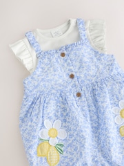Blue/White Floral Baby Short Sleeve Bodysuit and Dungarees Set (0mths-2yrs) - Image 5 of 9