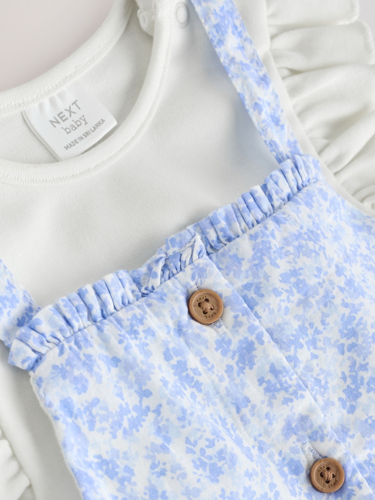 Blue/White Floral Baby Short Sleeve Bodysuit and Dungarees Set (0mths-2yrs) - Image 6 of 9