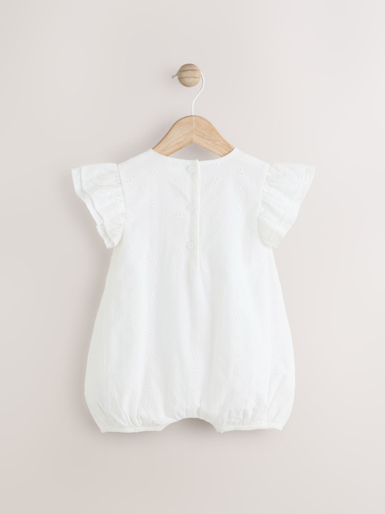 White Broderie Baby 100% Cotton Romper (0mths-2yrs) - Image 2 of 6
