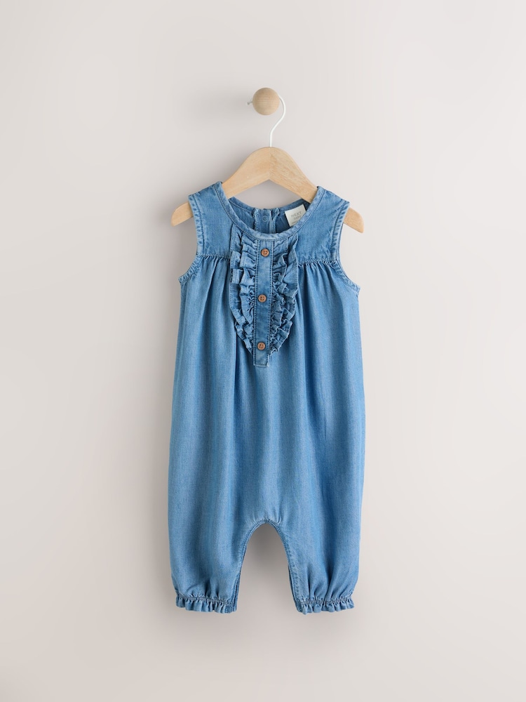 Denim Baby Frill Front Romper (0mths-2yrs) - Image 1 of 5