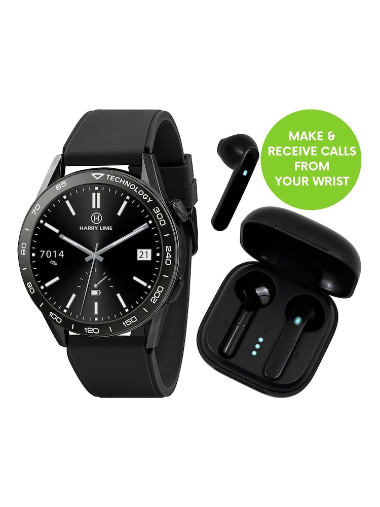 Harry Lime Black Series 27 Silicone Strap Smart Watch With True Wireless Earphone In Charging Case - Image 1 of 6