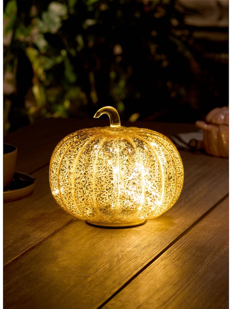 Orange Gold Mercury Glass Pumpkin Outdoor Solar Light - Image 1 of 5