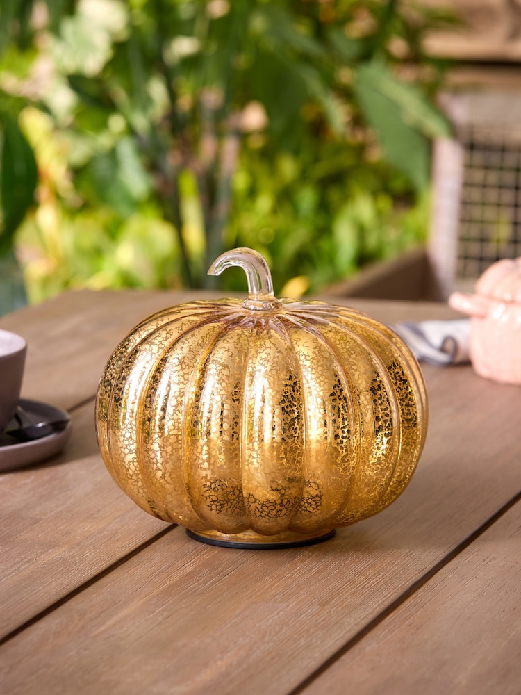 Orange Gold Mercury Glass Pumpkin Outdoor Solar Light - Image 2 of 5
