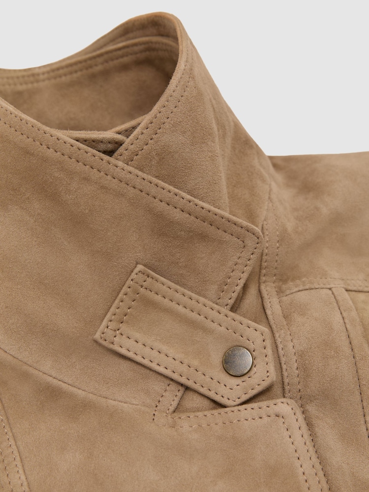 Reiss Neutral Noa Suede Double-Layer Relaxed-Fit Jacket - Image 10 of 10 Reiss Neutral Noa Suede Double-Layer Relaxed-Fit Jacket - Image 10 of 10
