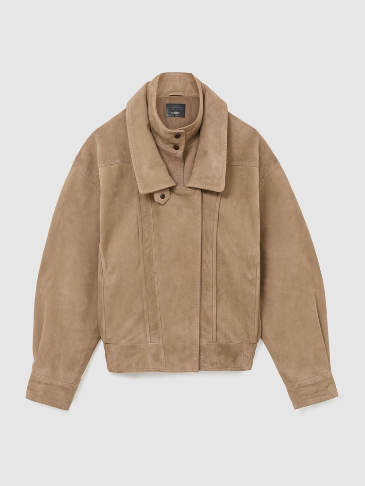Reiss Neutral Noa Suede Double-Layer Relaxed-Fit Jacket - Image 2 of 10 Reiss Neutral Noa Suede Double-Layer Relaxed-Fit Jacket - Image 2 of 10