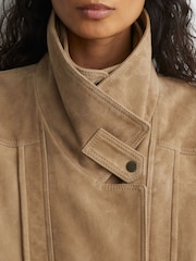 Reiss Neutral Noa Suede Double-Layer Relaxed-Fit Jacket - Image 4 of 10