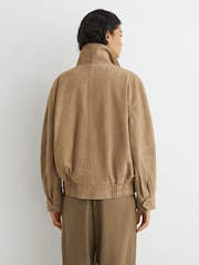 Reiss Neutral Noa Suede Double-Layer Relaxed-Fit Jacket - Image 9 of 10