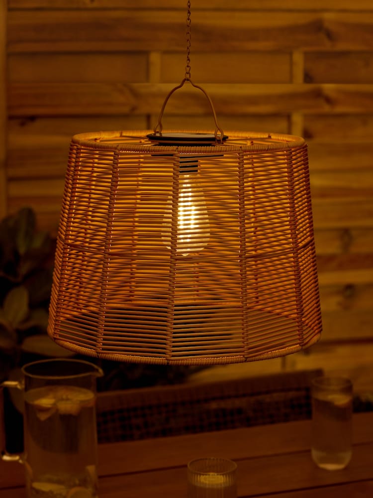 Natural Rattan effect Hanging Pendant Solar Outdoor Light - Image 1 of 5