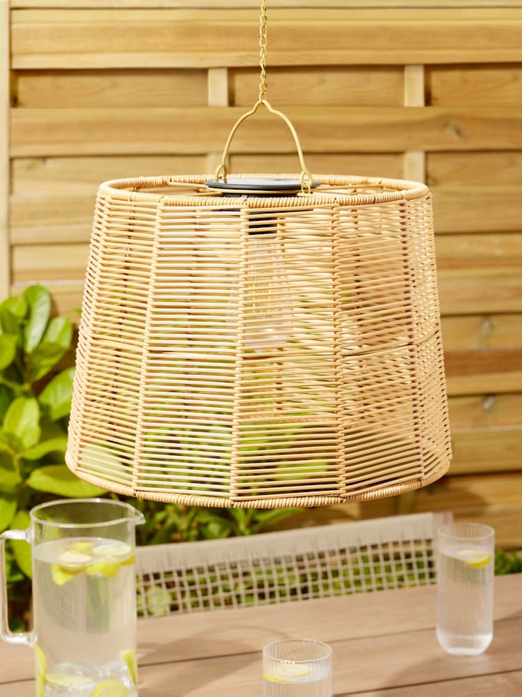 Natural Rattan effect Hanging Pendant Solar Outdoor Light - Image 2 of 5