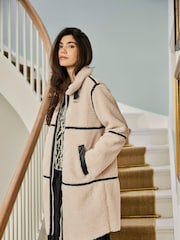 JDY Cream Cosy Teddy Jacket With Contrast Trims - Image 1 of 7