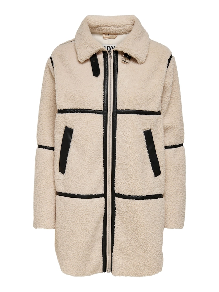 JDY Cream Cosy Teddy Jacket With Contrast Trims - Image 6 of 7