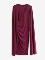 Club L London Burgundy Red Marysol Asymmetric  Cape Midi Dress - Image 6 of 6