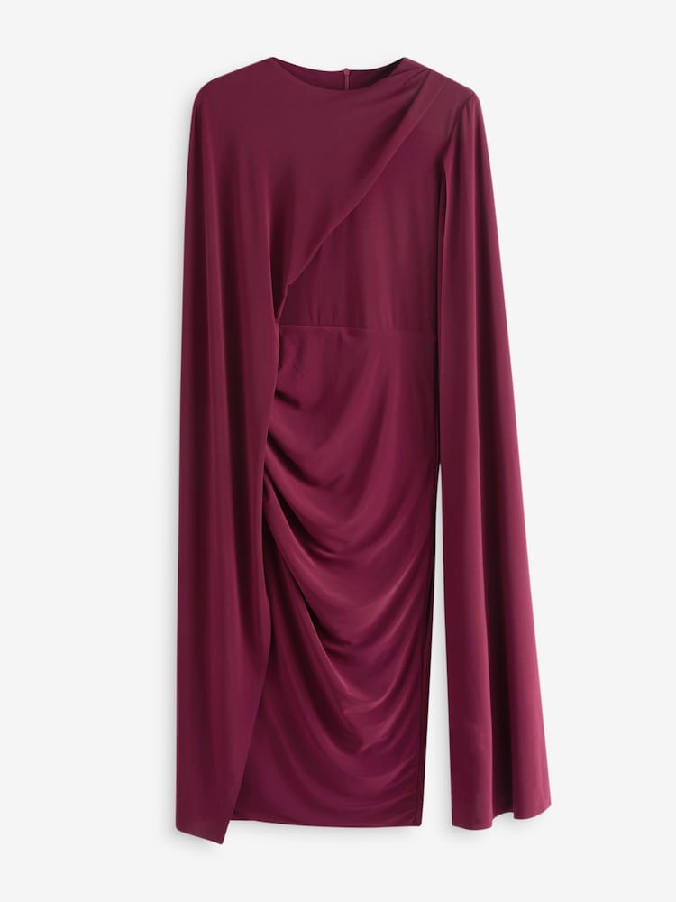 Club L London Burgundy Red Marysol Asymmetric  Cape Midi Dress - Image 6 of 6