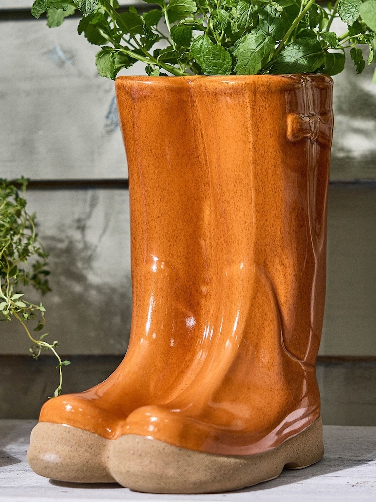 Dibor Orange Large Wellington Boots Planter - Image 1 of 5 Dibor Orange Large Wellington Boots Planter - Image 1 of 5