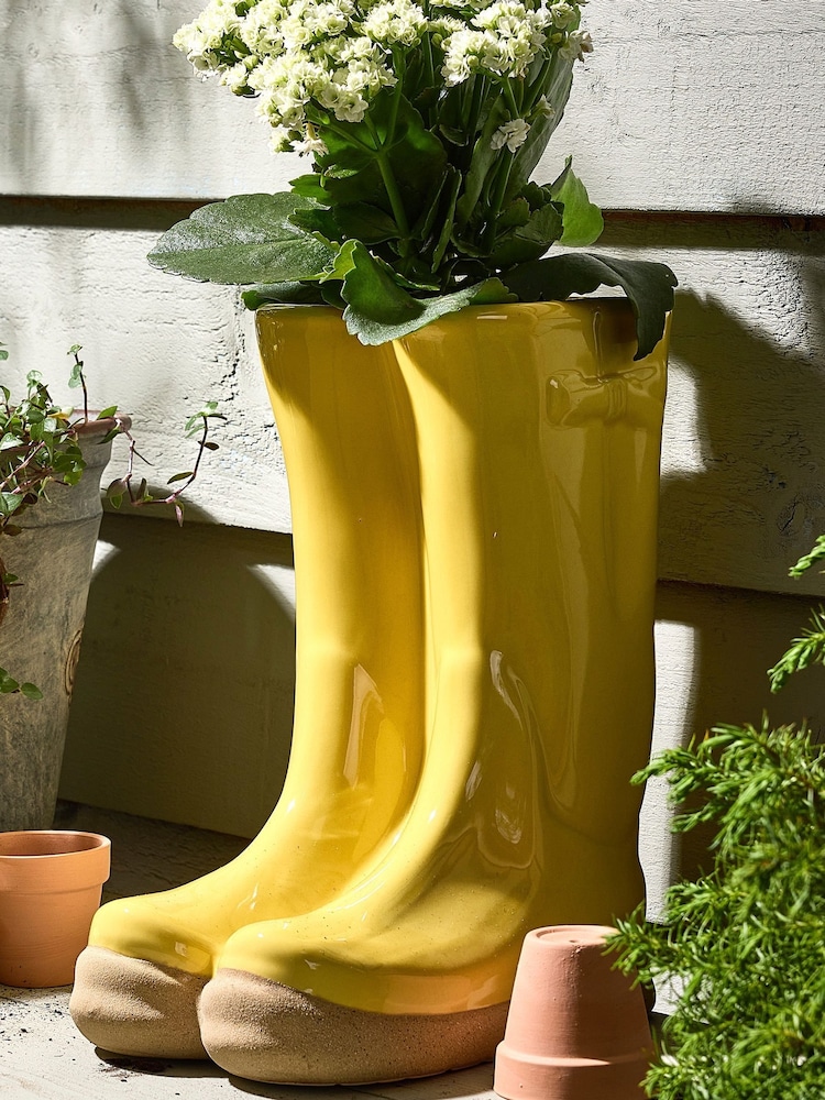 Dibor Yellow Large Wellington Boots Planter - Image 1 of 6