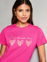 Lipsy Pink 100% Cotton Round Neck Wear It With Love T-Shirt - Image 3 of 4