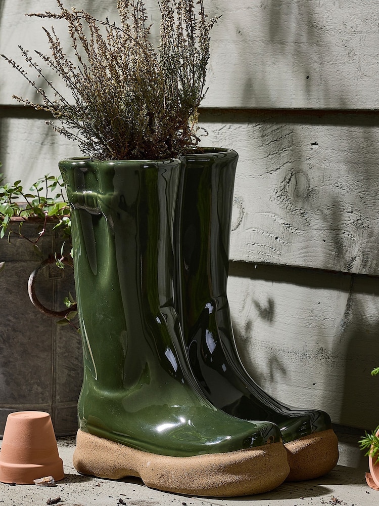 Dibor Green Large Wellington Boots Planter - Image 1 of 6