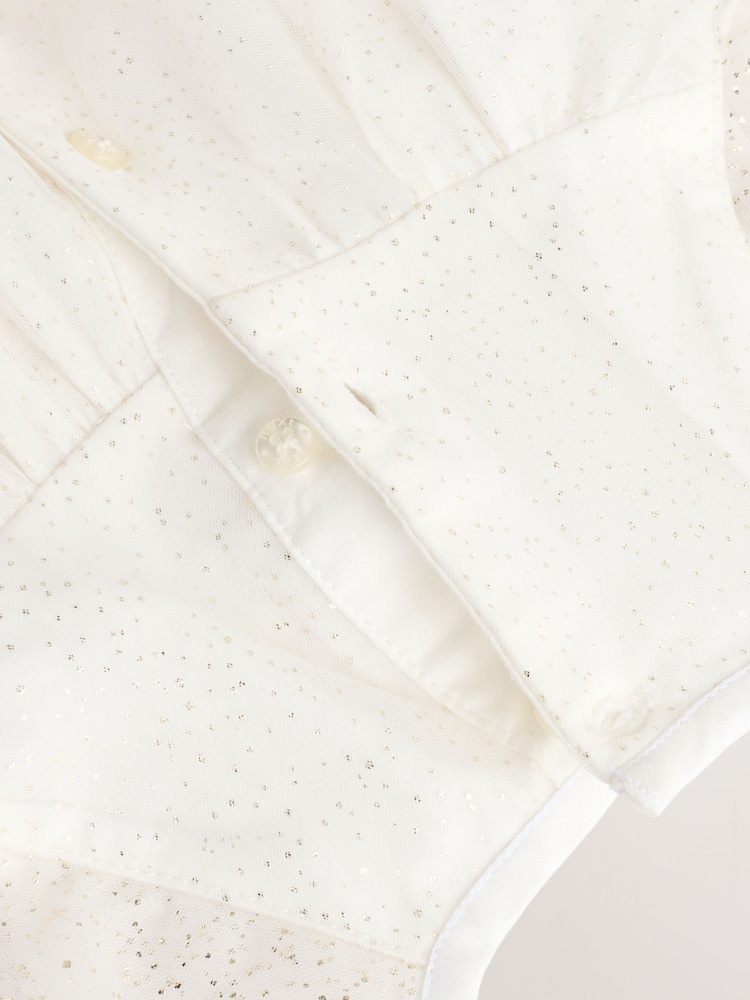 White Mesh Sparkle Frill Shoulder Baby Dress (0mths-2yrs) - Image 5 of 6