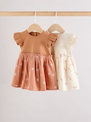 Rostbraun und Cream bedruckt - Jersey-Babykleider im 2er-Pack (0Monate–3Jahre) - Bild 1 von 1
