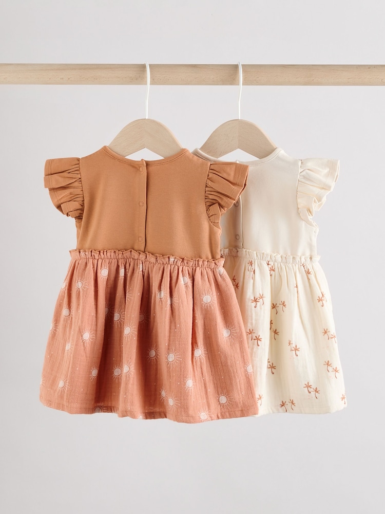 Rust Brown and Cream Printed Jersey Baby Dresses 2 Pack (0mths-3yrs) - Image 4 of 10