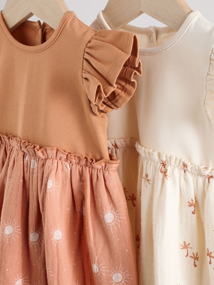 Rust Brown and Cream Printed Jersey Baby Dresses 2 Pack (0mths-3yrs) - Image 6 of 10