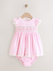 Pink Baby Embroidered Dress and Knickers 2 Piece Set (0mths-2yrs) - Image 1 of 9