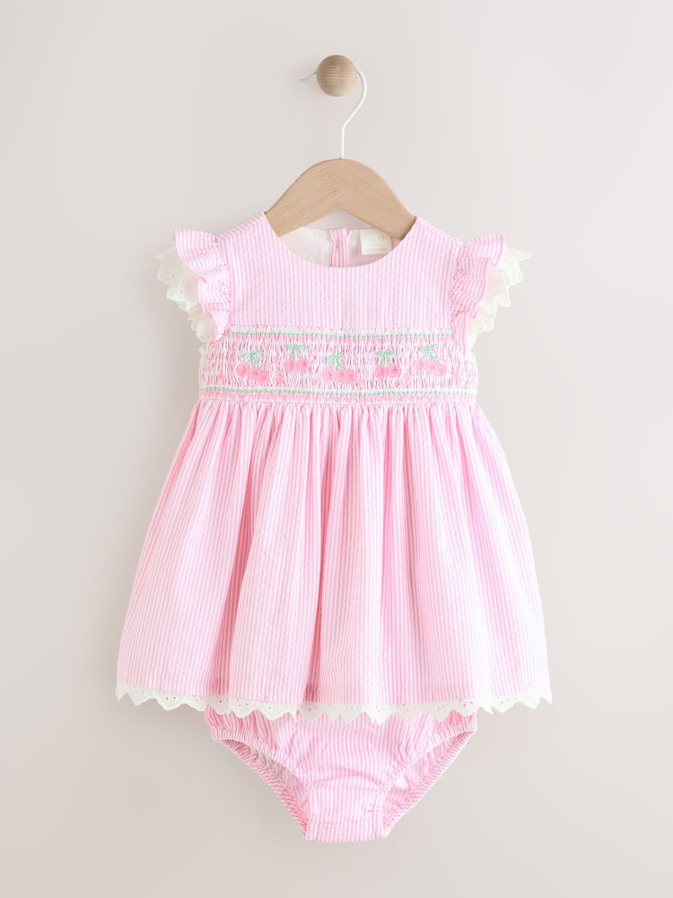 Pink Baby Embroidered Dress and Knickers 2 Piece Set (0mths-2yrs) - Image 1 of 9