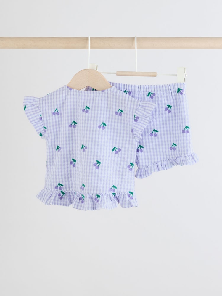 Purple Gingham/Cherry 100% Cotton Baby Shirt And Shorts Set (0mths-3yrs) - Image 2 of 9