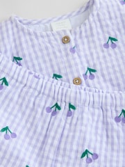 Purple Gingham/Cherry 100% Cotton Baby Shirt And Shorts Set (0mths-3yrs) - Image 7 of 9