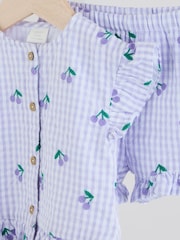 Purple Gingham/Cherry 100% Cotton Baby Shirt And Shorts Set (0mths-3yrs) - Image 9 of 9