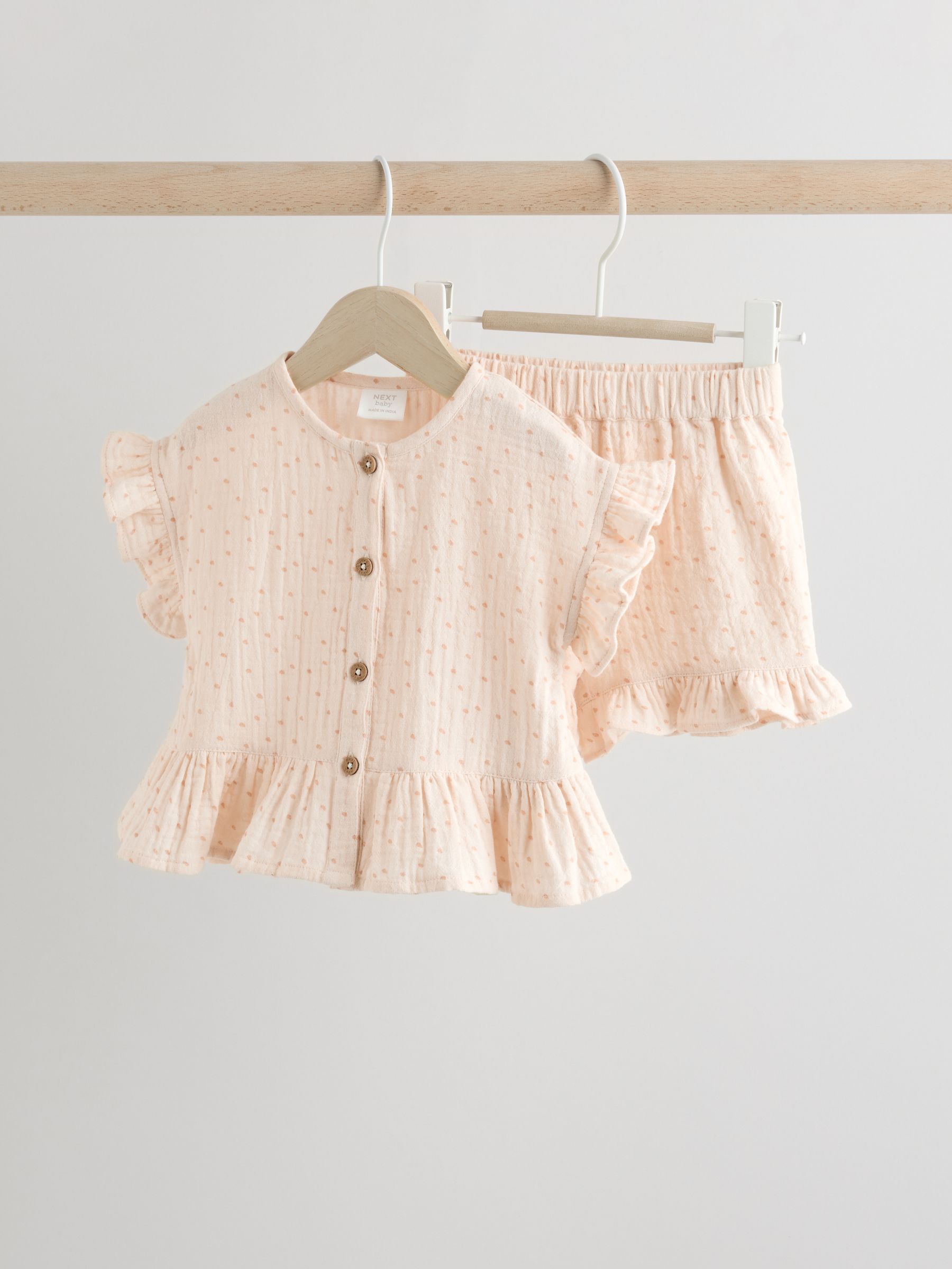 Babyhug 100% Cotton Half Sleeves T-Shirt and Shorts Set Beach Print - Peach and White
