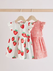 Rood/blauw aardbeien geruite print - Verpakking van 2 jersey babyjurkjes (0 mnd - 3 jr) - Image 1 of 1