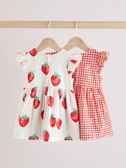 Red/ Blue Strawberry Gingham Print Jersey Baby Dresses 2 Pack (0mths-3yrs) - Image 2 of 9