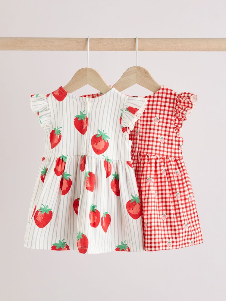 Red/ Blue Strawberry Gingham Print Jersey Baby Dresses 2 Pack (0mths-3yrs) - Image 2 of 9